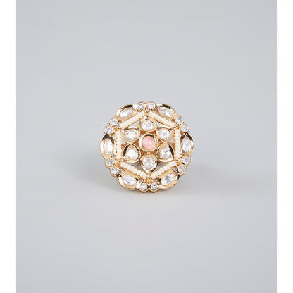 Auraa Trends Gold Finish Pearl Moissanite Ring