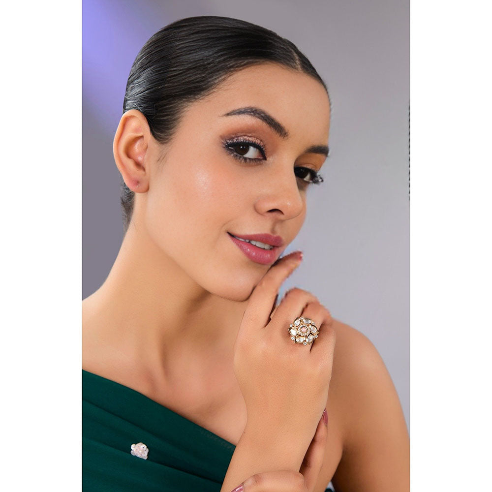 Auraa Trends Gold Finish Pearl Beaded Ring