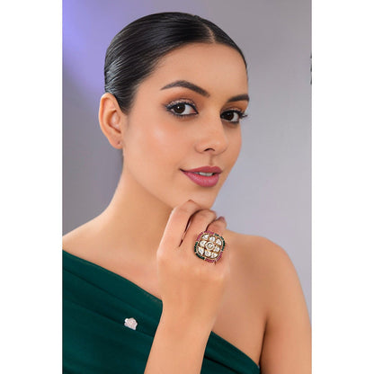 Auraa Trends Gold Finish Pearl Beaded Ring