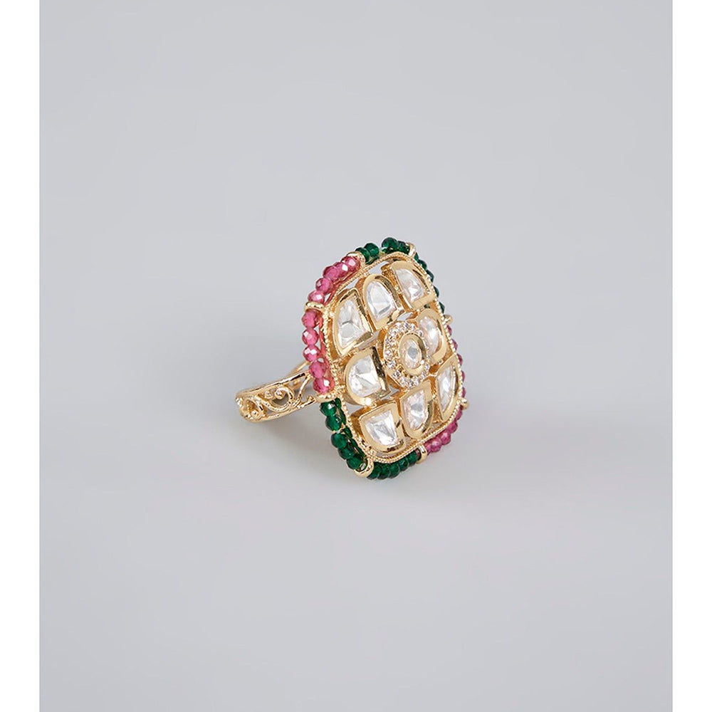 Auraa Trends Gold Finish Pearl Beaded Ring