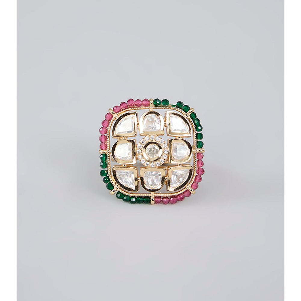 Auraa Trends Gold Finish Pearl Beaded Ring