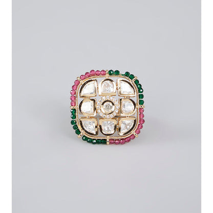 Auraa Trends Gold Finish Pearl Beaded Ring