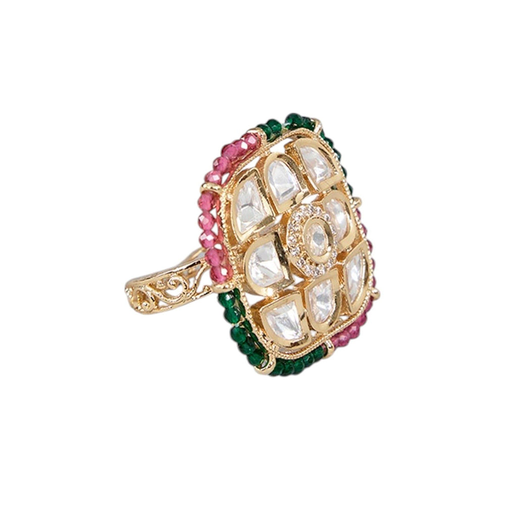 Auraa Trends Gold Finish Pearl Beaded Ring