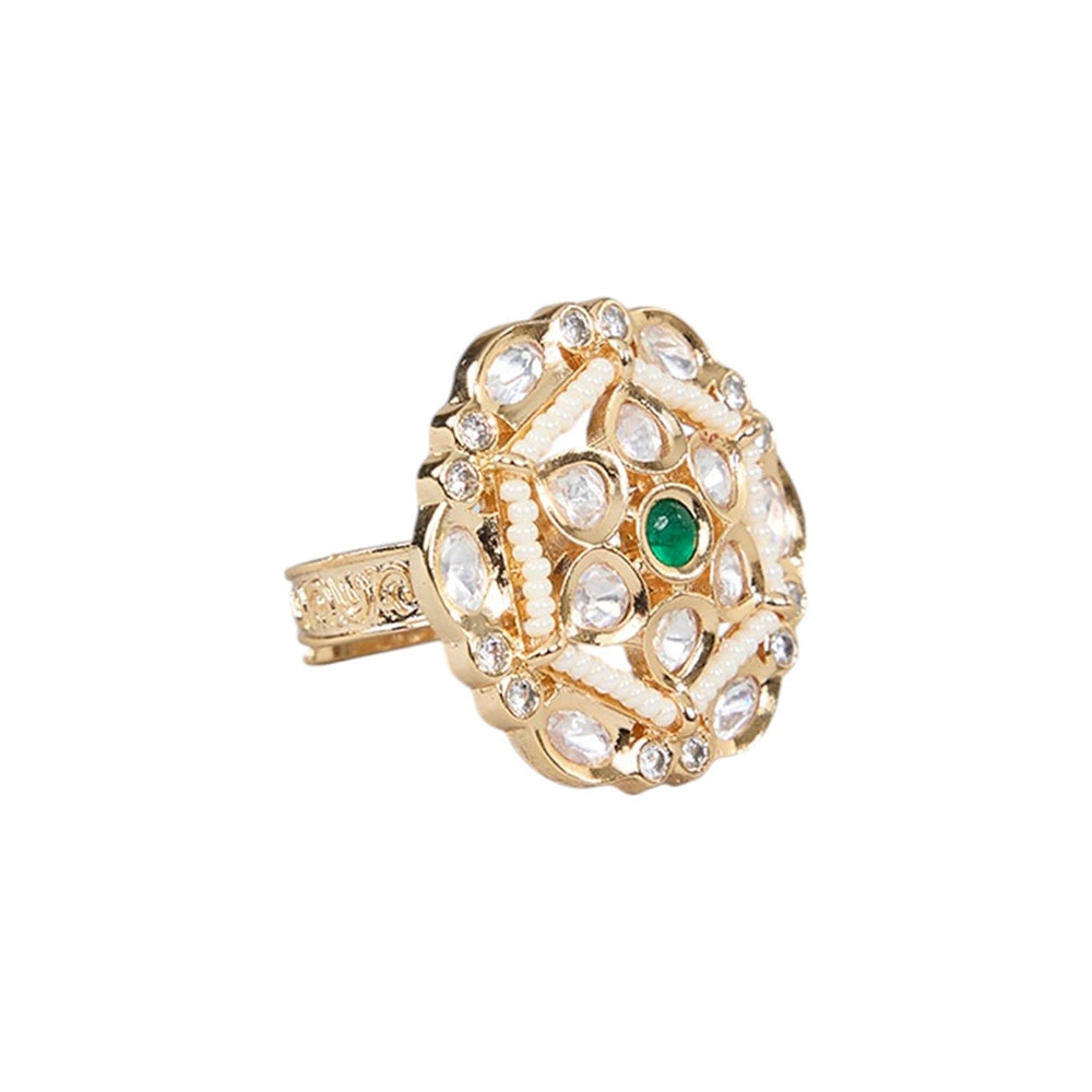 Auraa Trends Gold Finish Gemstone Floral Ring