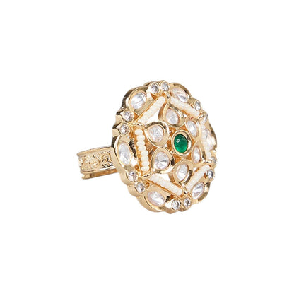 Auraa Trends Gold Finish Gemstone Floral Ring