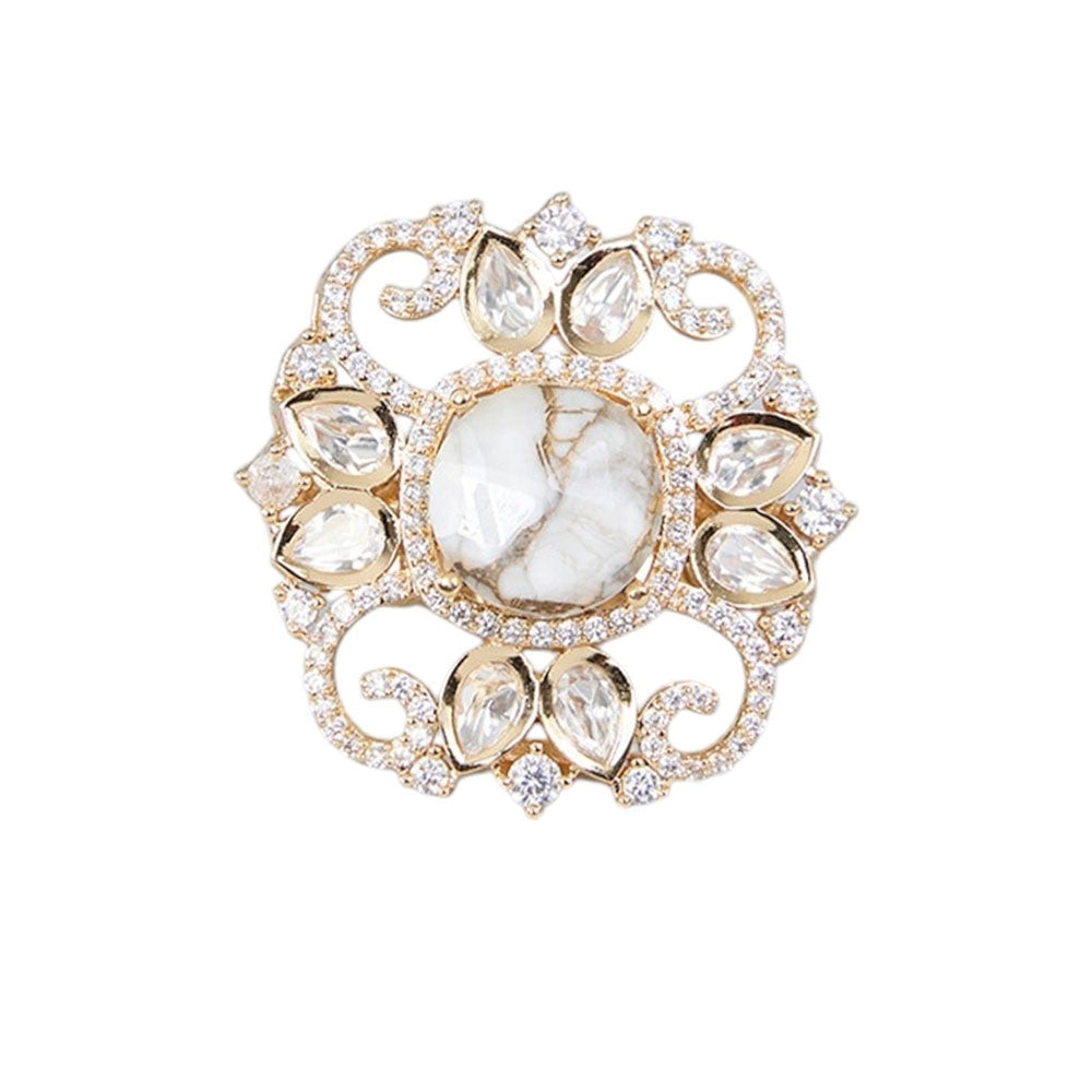 Auraa Trends Gold Finish Kundan Polki Floral Moissanite Ring