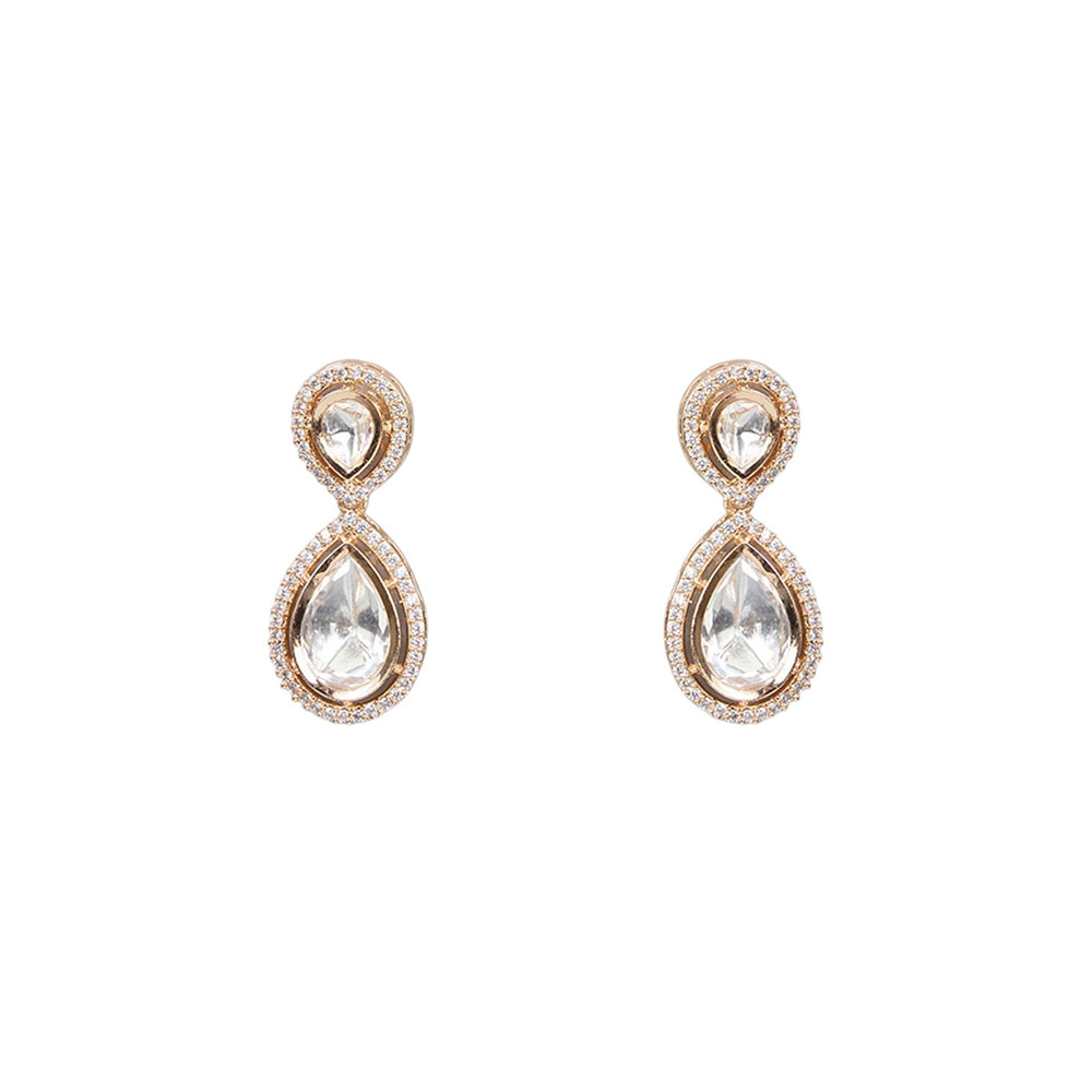 Auraa Trends White Gold Finish Kundan Polki and Pearl Necklace & Earrings Set