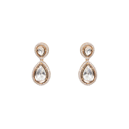 Auraa Trends White Gold Finish Kundan Polki and Pearl Necklace & Earrings Set