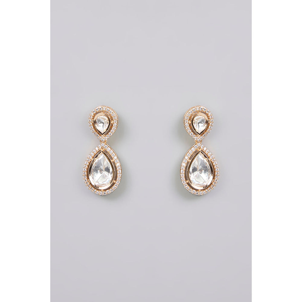 Auraa Trends White Gold Finish Kundan Polki and Pearl Necklace & Earrings Set