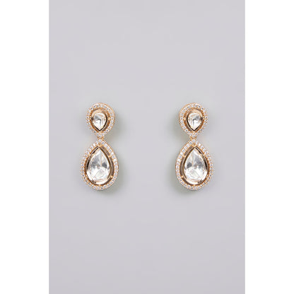 Auraa Trends White Gold Finish Kundan Polki and Pearl Necklace & Earrings Set