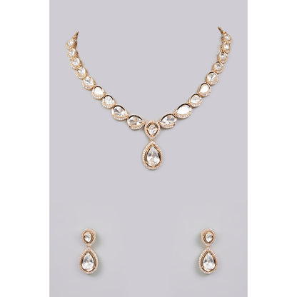 Auraa Trends White Gold Finish Kundan Polki and Pearl Necklace & Earrings Set
