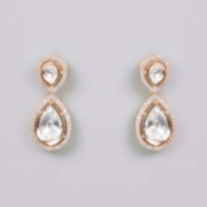 Auraa Trends White Gold Finish Kundan Polki and Pearl Necklace & Earrings Set
