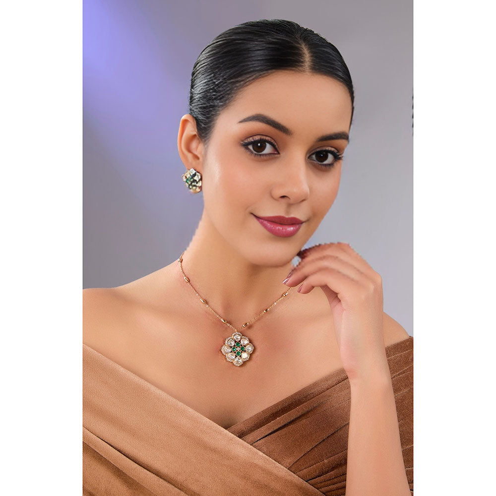 Auraa Trends Multi-Color Gold Finish Gemstone Necklace & Earrings Set