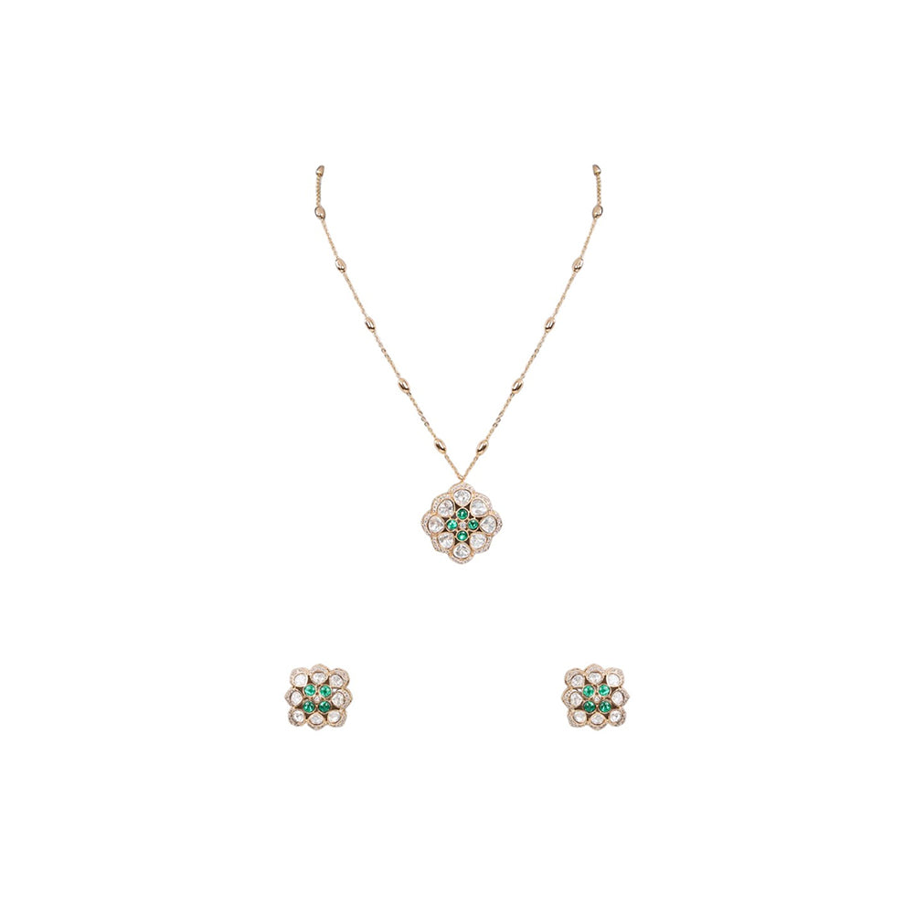 Auraa Trends Multi-Color Gold Finish Gemstone Necklace & Earrings Set