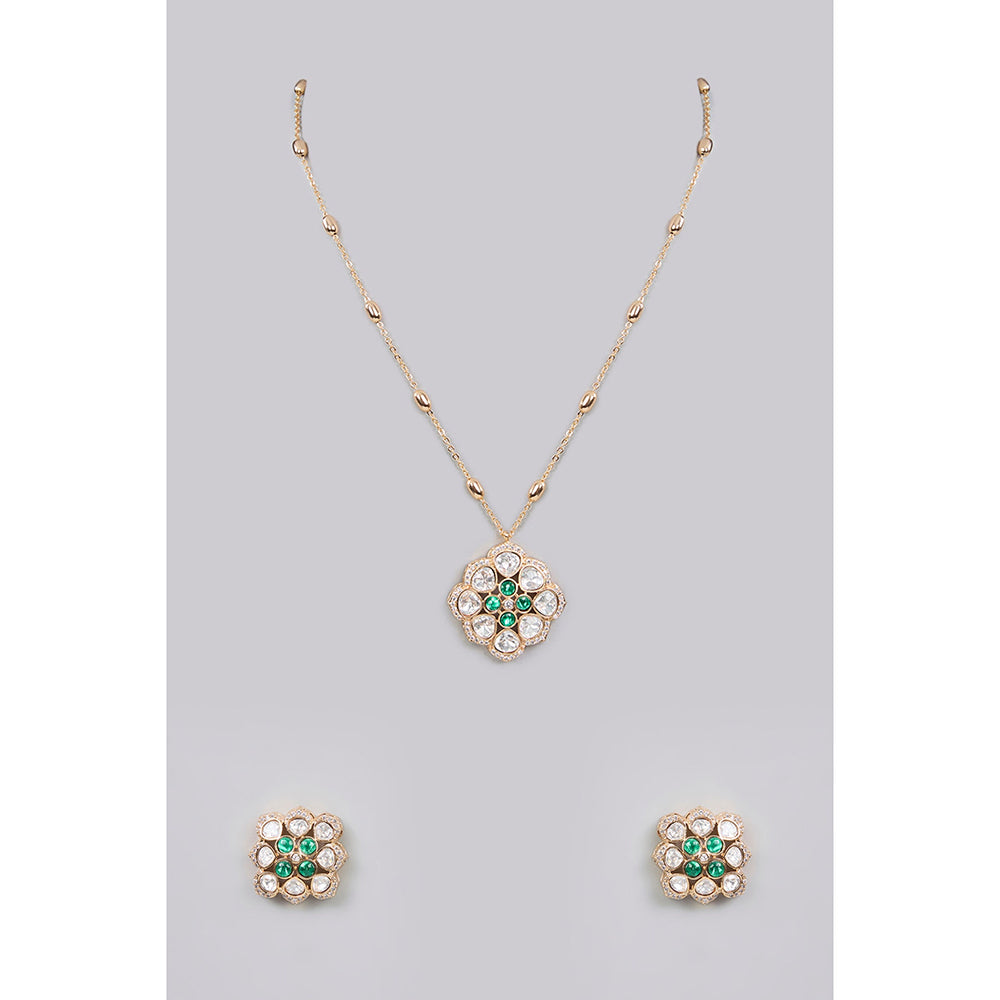 Auraa Trends Multi-Color Gold Finish Gemstone Necklace & Earrings Set