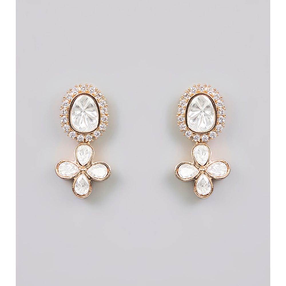 Auraa Trends White Gold Finish Kundan Polki and Pearl Floral Necklace & Earrings Set