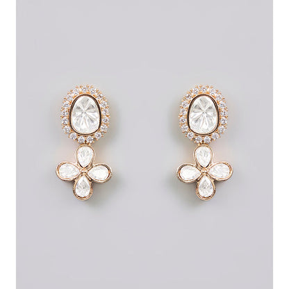 Auraa Trends White Gold Finish Kundan Polki and Pearl Floral Necklace & Earrings Set
