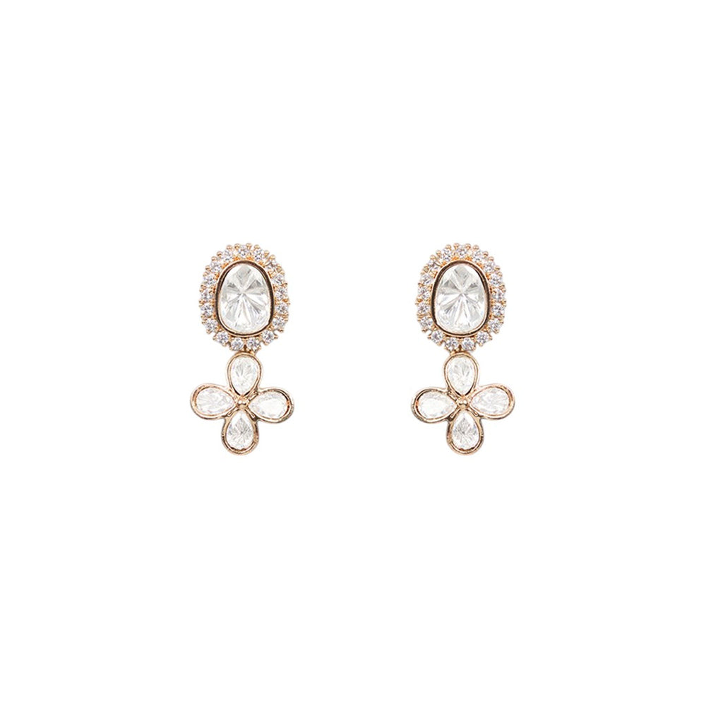 Auraa Trends White Gold Finish Kundan Polki and Pearl Floral Necklace & Earrings Set