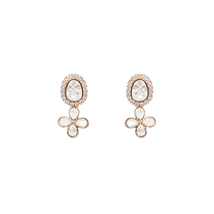 Auraa Trends White Gold Finish Kundan Polki and Pearl Floral Necklace & Earrings Set