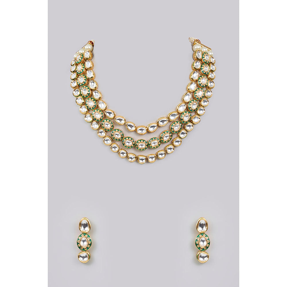 Auraa Trends White Gold Finish Uncut Kundan Polki Layered Necklace & Earrings Set