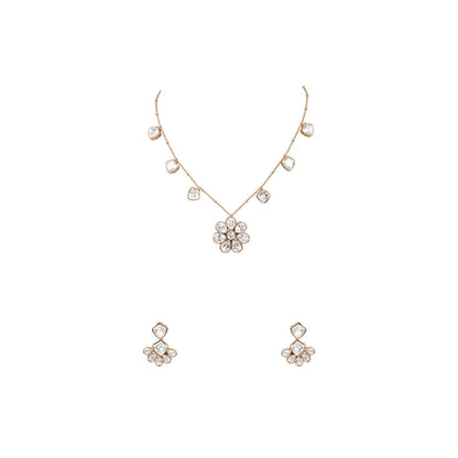 Auraa Trends White Gold Finish Kundan Polki Pendant Necklace & Earrings Set
