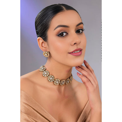 Auraa Trends White Gold Finish Kundan Polki Choker Necklace & Earrings Set