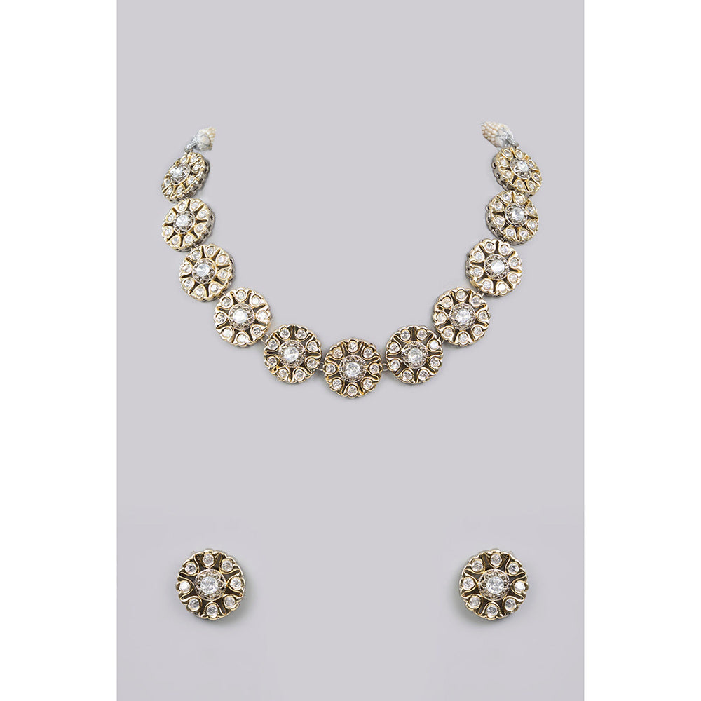 Auraa Trends White Gold Finish Kundan Polki Choker Necklace & Earrings Set