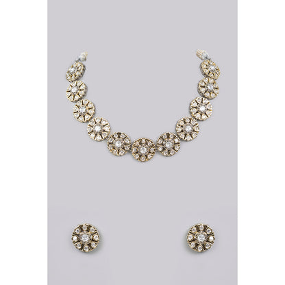Auraa Trends White Gold Finish Kundan Polki Choker Necklace & Earrings Set