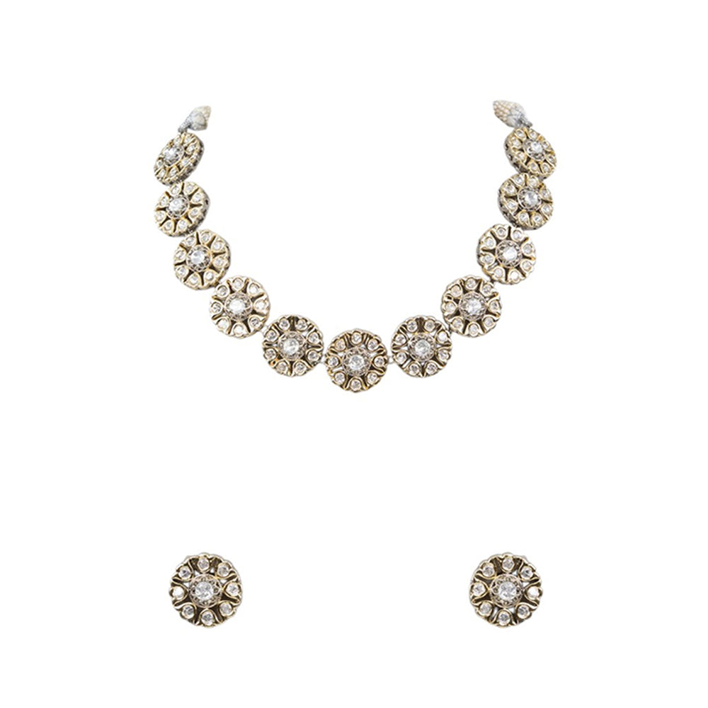 Auraa Trends White Gold Finish Kundan Polki Choker Necklace & Earrings Set