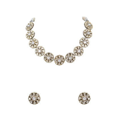 Auraa Trends White Gold Finish Kundan Polki Choker Necklace & Earrings Set