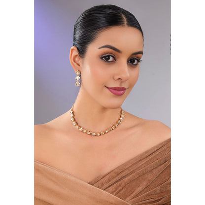 Auraa Trends White Gold Finish Kundan Polki Choker Necklace & Earrings Set