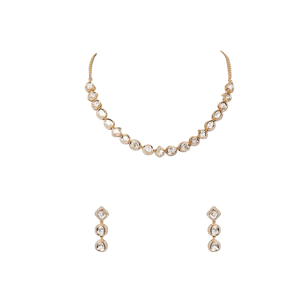 Auraa Trends White Gold Finish Kundan Polki Choker Necklace & Earrings Set