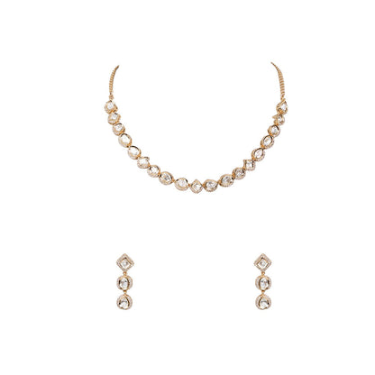 Auraa Trends White Gold Finish Kundan Polki Choker Necklace & Earrings Set
