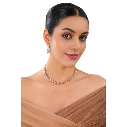 Auraa Trends White Gold Finish Kundan Polki Choker Necklace & Earrings Set