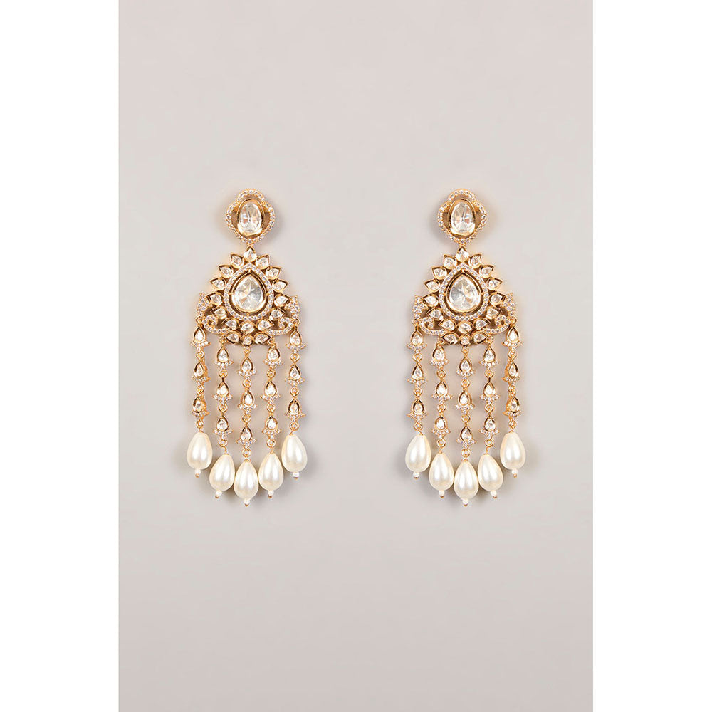 Auraa Trends Elegant White Kundan and Pearl Dangler Necklace Set