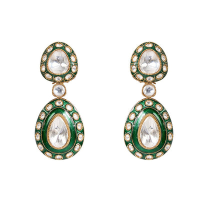 Auraa Trends Emerald Green Kundan and White stone Bridal Necklace Set