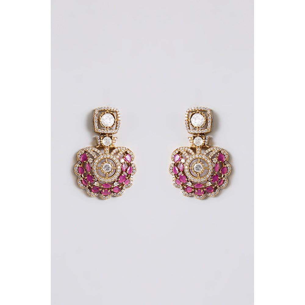 Auraa Trends Pink Crescent and White Kundan Choker Necklace Set with Earrings