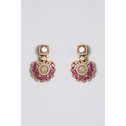 Auraa Trends Pink Crescent and White Kundan Choker Necklace Set with Earrings