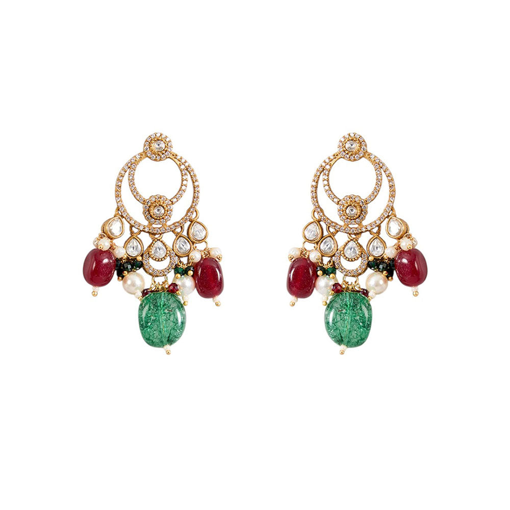 Auraa Trends Royal Kundan Choker Necklace Set with Green and Ruby Beads