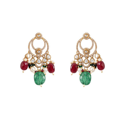 Auraa Trends Royal Kundan Choker Necklace Set with Green and Ruby Beads