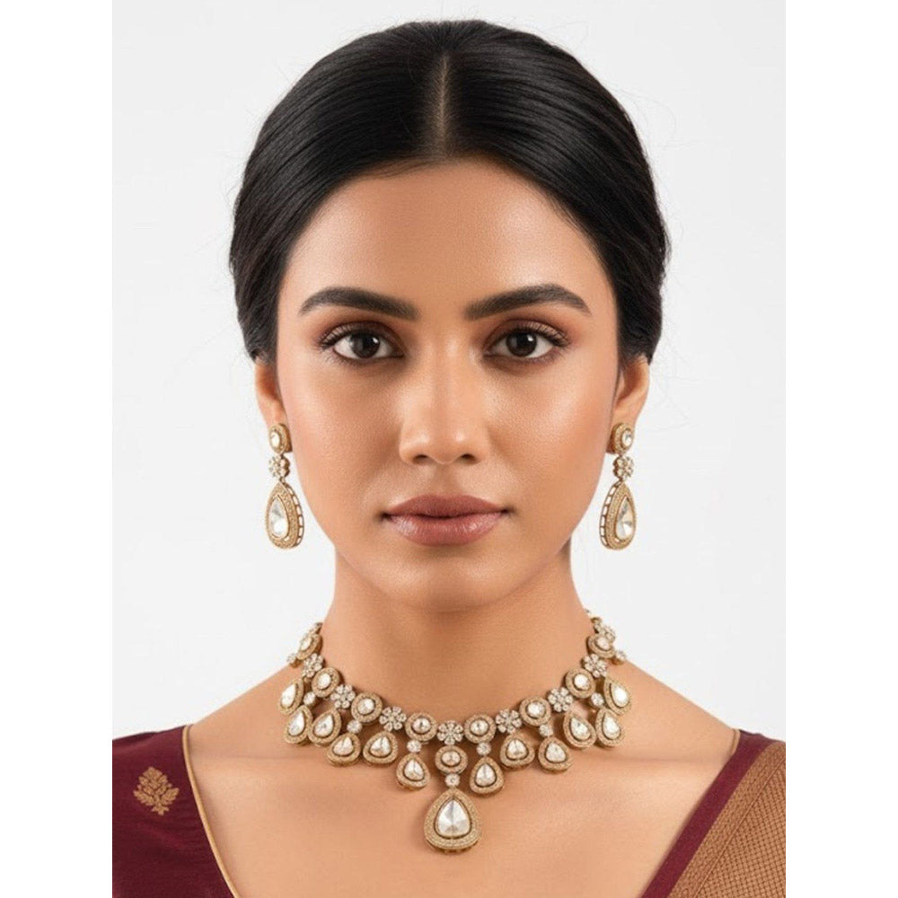 Auraa Trends Royal Maroon and White Kundan Pendant Necklace Set