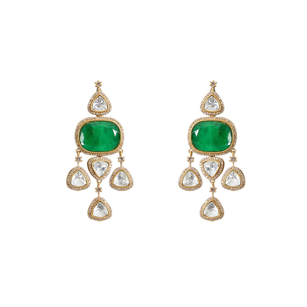 Auraa Trends Green Kundan Polki Necklace With Earrings Jewellery Set