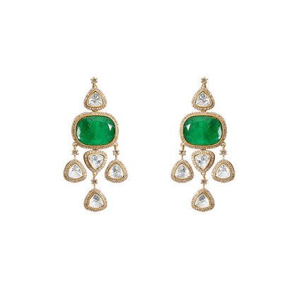 Auraa Trends Green Kundan Polki Necklace With Earrings Jewellery Set