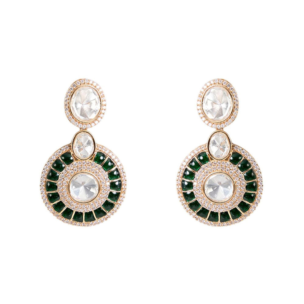 Auraa Trends Green Kundan Choker Necklace With White Stones and Earrings Jewellery Set