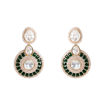 Auraa Trends Green Kundan Choker Necklace With White Stones and Earrings Jewellery Set