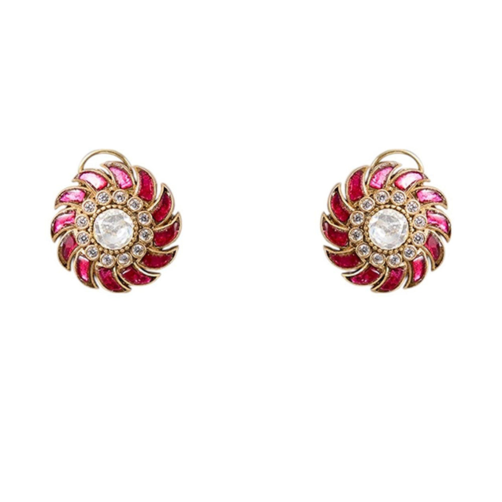 Auraa Trends Gold Finish Kundan Polki Choker Necklace With Earrings Jewellery Set - Pink