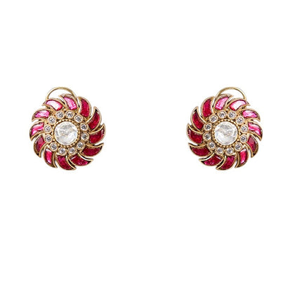 Auraa Trends Gold Finish Kundan Polki Choker Necklace With Earrings Jewellery Set - Pink