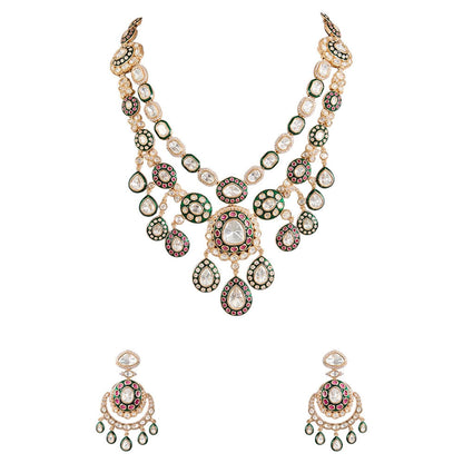 Auraa Trends Studded With Kundan Stones Necklace With Earrings Jewellery Set For Wedding Party