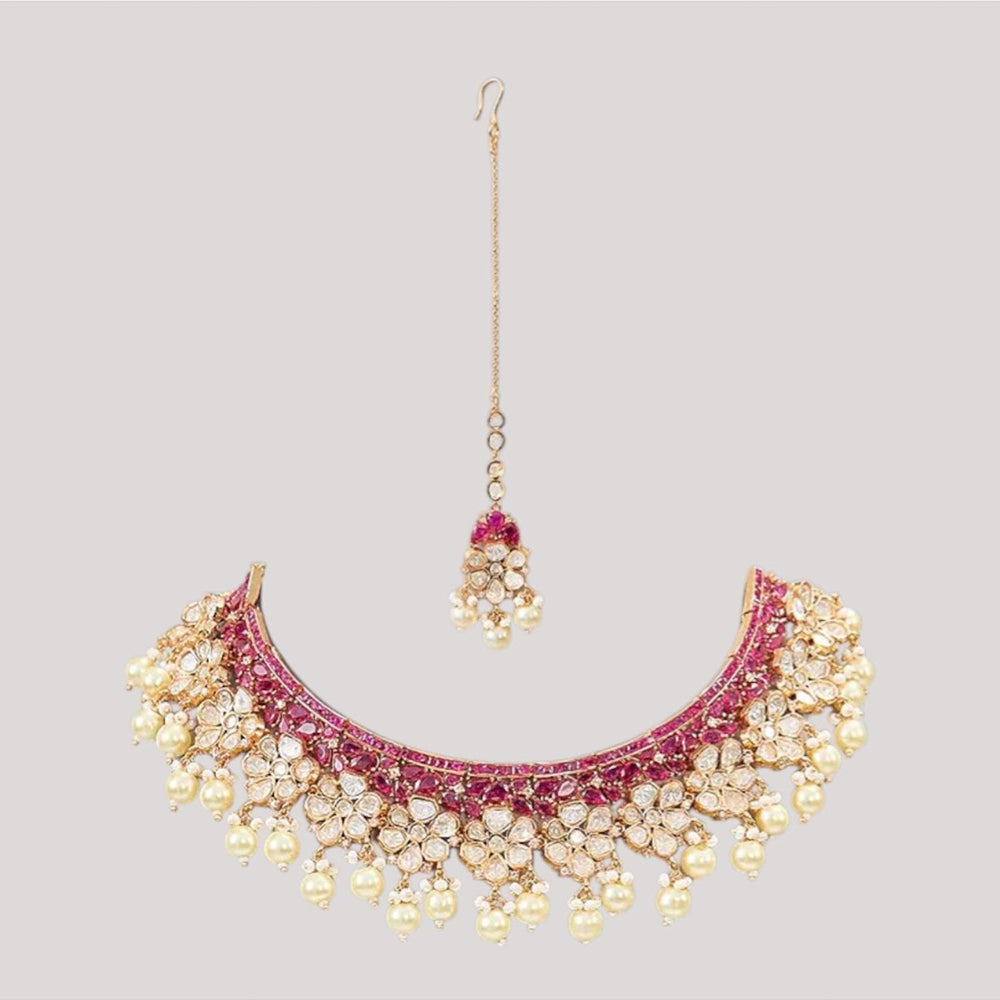 Auraa Trends Gold-Plated Kundan and Pearl Stone Jewellery Set