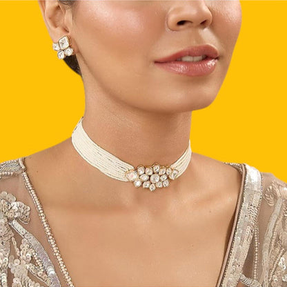 Auraa Trends Elegant Pearl Kundan Choker Necklace Set